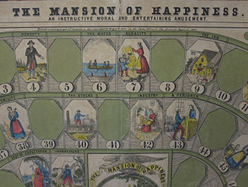 Fig 7. Detail of the board for The Mansion of Happiness.  An Instructive Moral and Entertaining Amusement. Courtesy of The Strong, Rochester, New York, USA. 