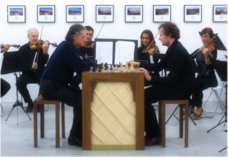 Guido van der Werve. Nummer twaalf, Variations on a theme: The King's Gambit accepted, the number of stars in the sky and why a piano cannot be tuned or waiting for an earthquake. 2009.