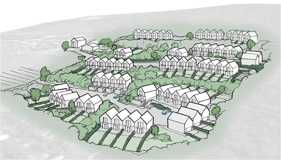 David Lock Associates. Damien Hirst's The Southern Extension.  Ilfracombe, England. Two architectural perspective renderings of site.  2012.